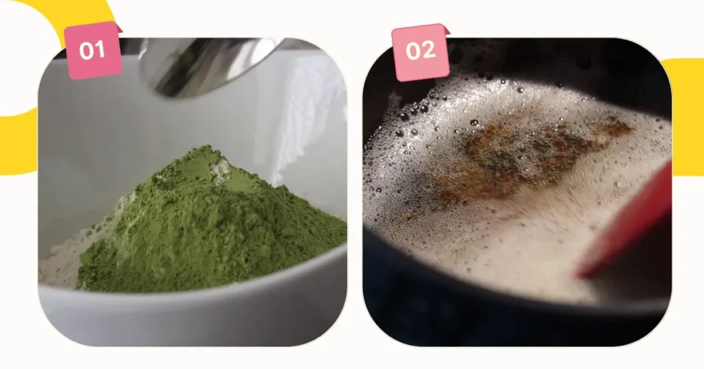 preparing butter and mixing matcha flour with all purpose flour