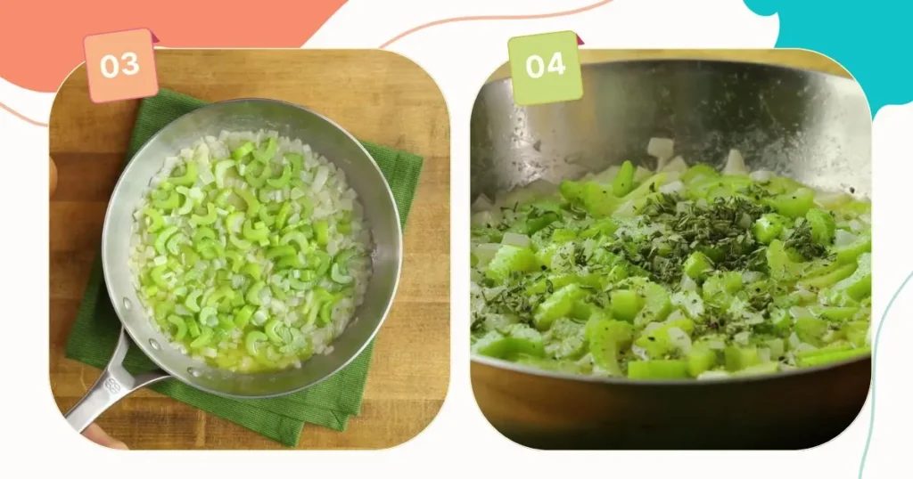 sautéing onion, celery, and sage in butter with salt and black pepper