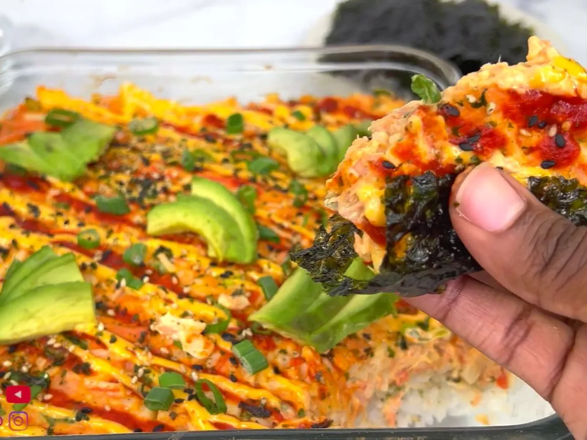 Salmon sushi bake