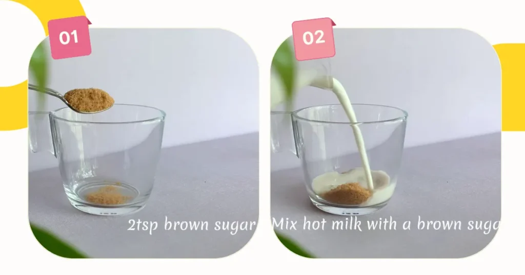 adding brown sugar in a glass and then pouring milk and vanilla in glass