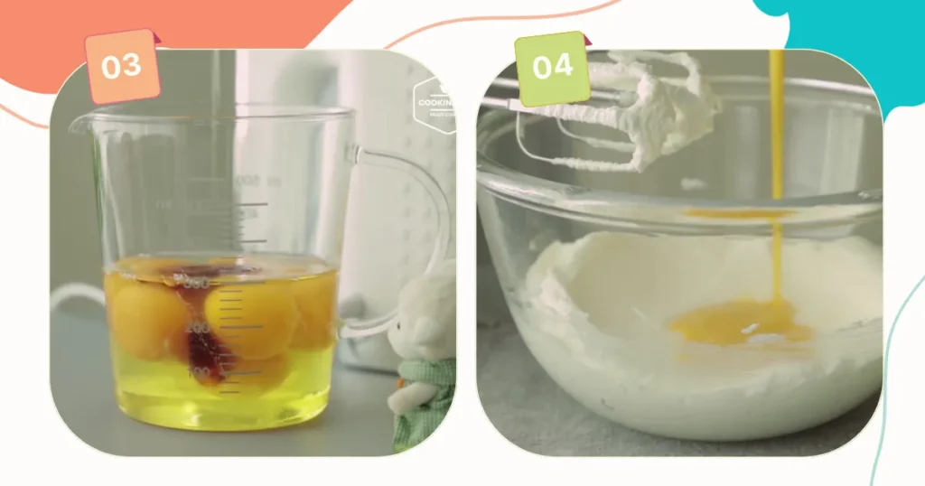 Eggs in a cup and adding egg to the butter and sugar mixture