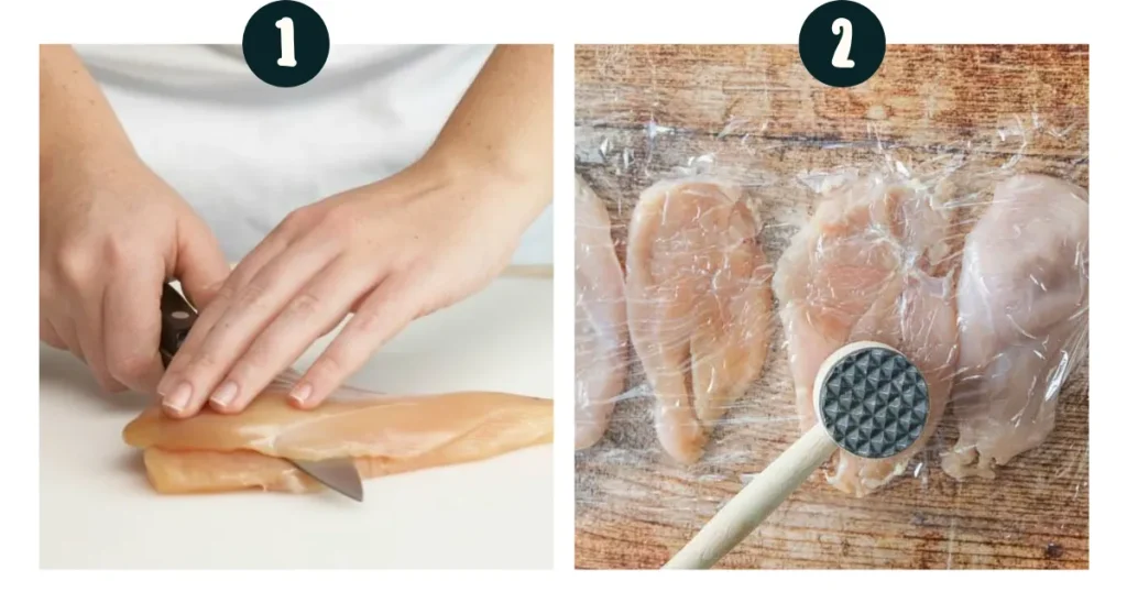 cutting and Pounding thin sliced chicken breast