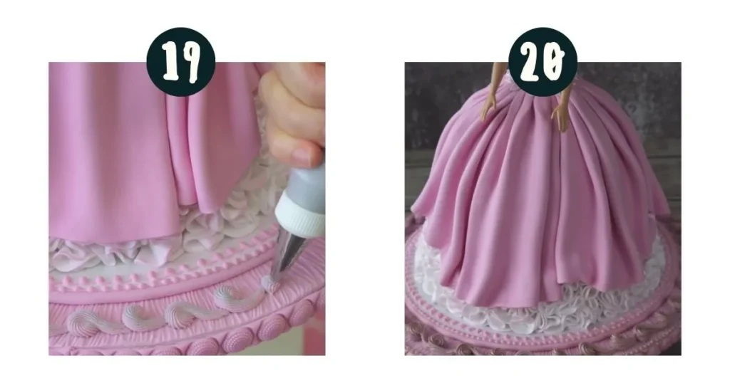 barbie fondant gown with lot of fabric like layers  for doll cakes