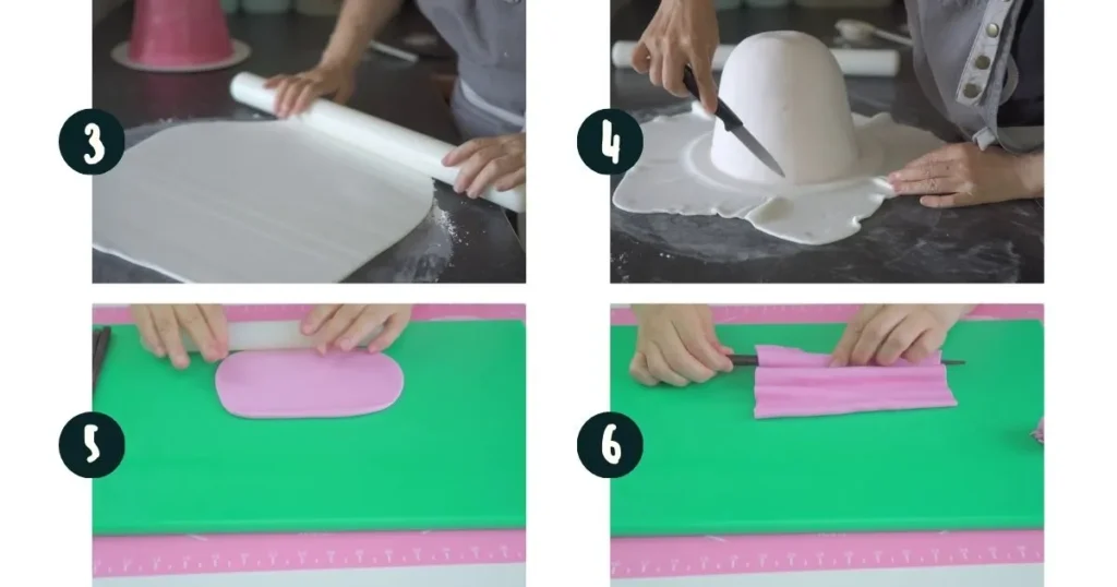 rolling the white and pink fondant