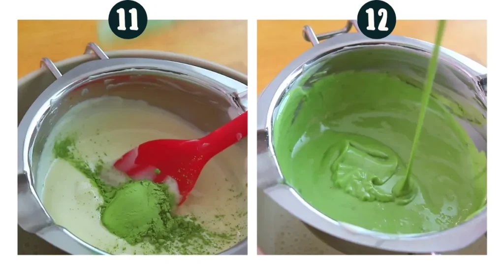 Folding green tea powder in white chocolate 