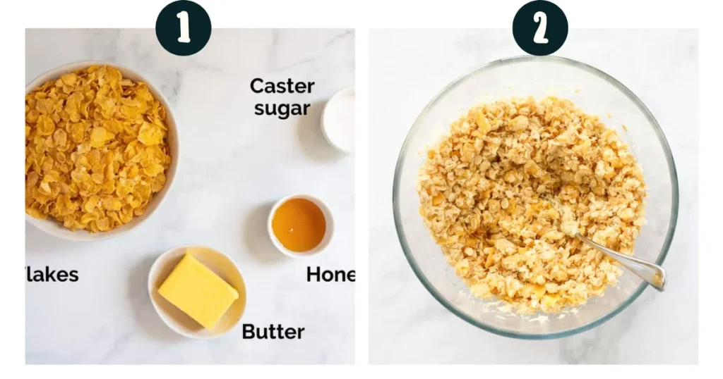 Preparing the Cornflakes mixturen for no fry fried ice cream