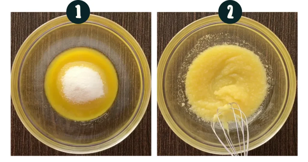 Combine the melted butter for making of red velvet brownie recipe