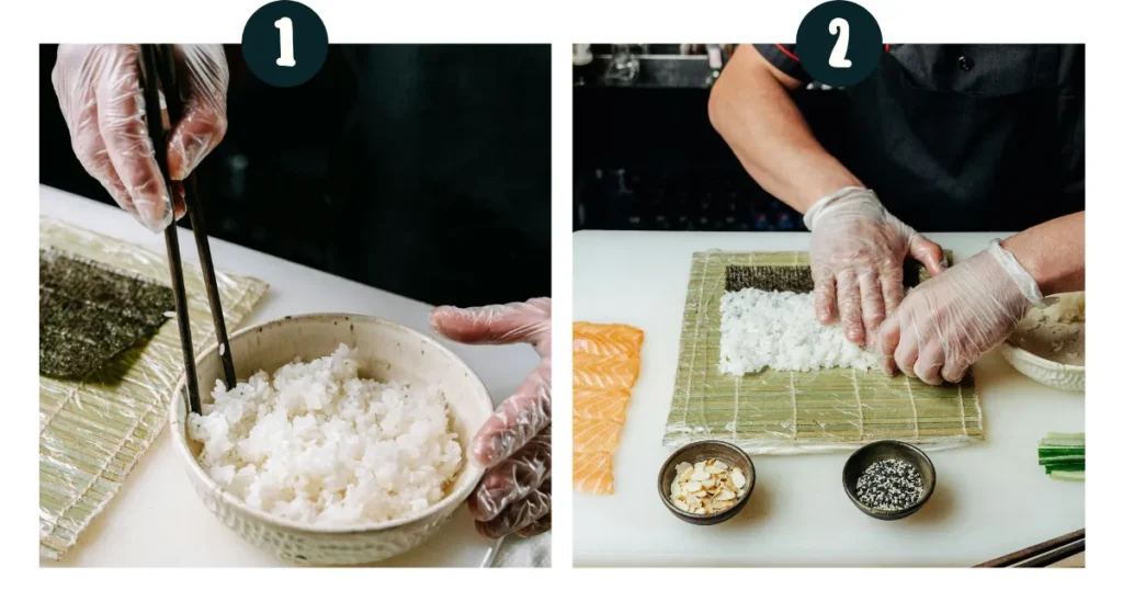 Prepare the sushi roll rice base