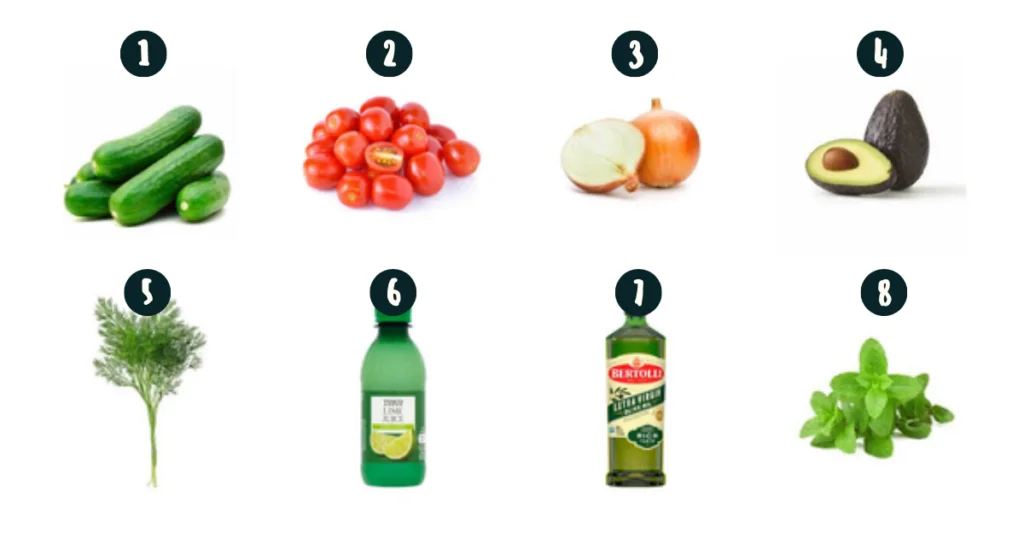 Ingredients needed for making avacado with tomato healthy snack 