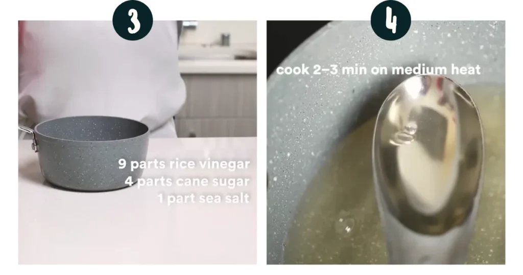 Adding viniger, Sugar and salt To Make Sushi Rice