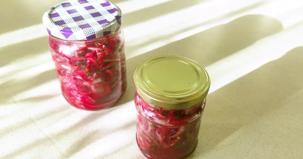 Jars of dill pink onion 