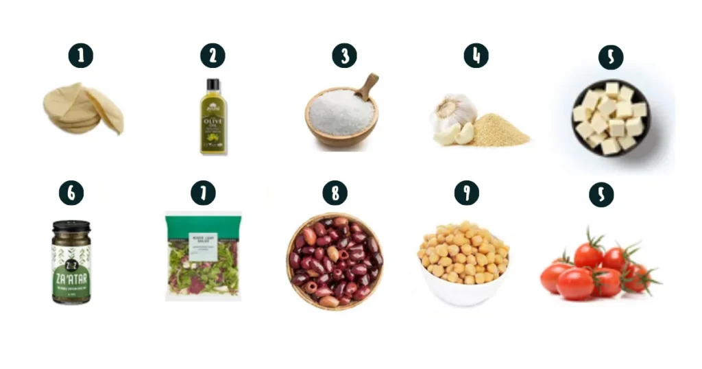 Ingredients for tofu pita salad