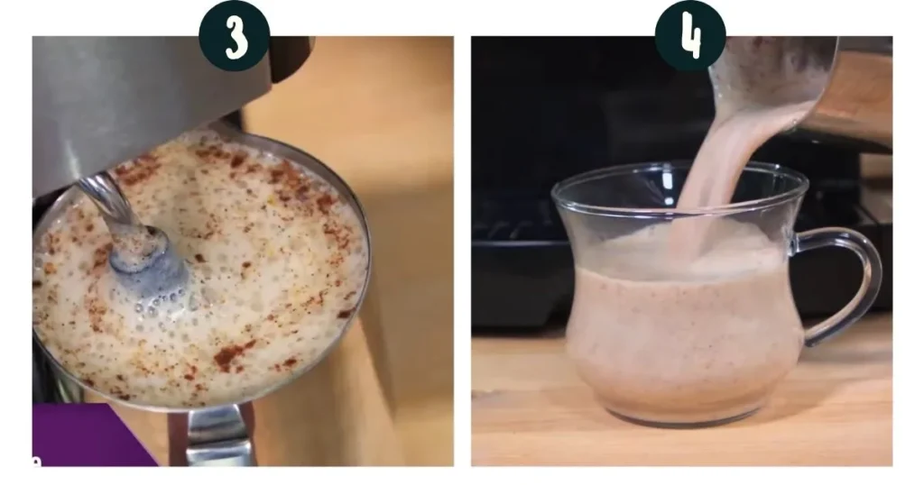 Froth the milk for making pumpkin spice cappuccino recipe