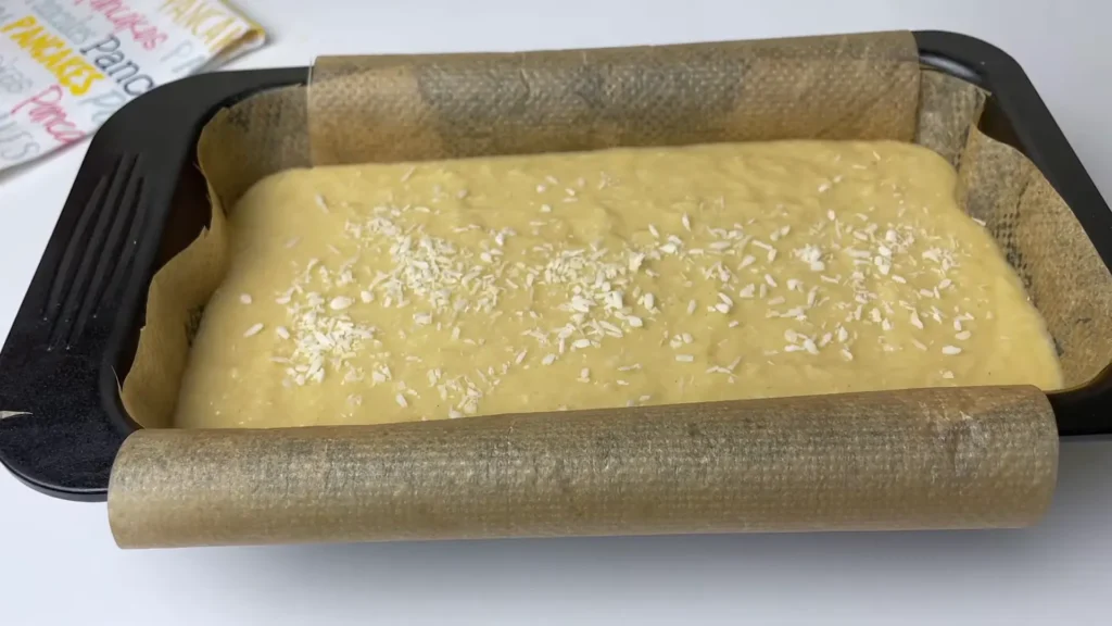Transfer to the Loaf Pan for making coconut bread recipe