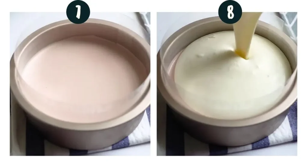 Spread cheese mixture on the cake base