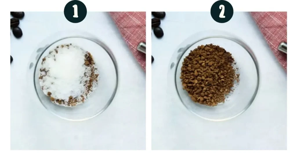 Combine instant coffee and monk fruit sweetener.