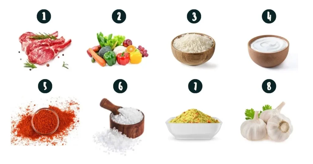 Ingredients FOR lamb over rice