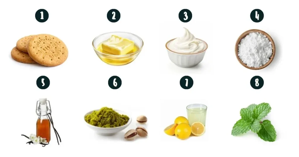 Ingredients for pistachio cheesecake recipe