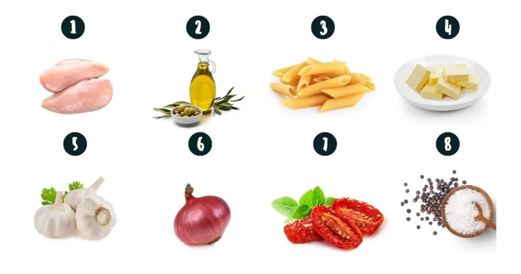 Ingredients for parmesan garlic chicken pasta
