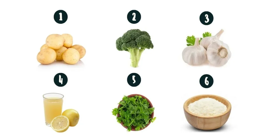 Ingredients for potato broccoli and cheese bake
