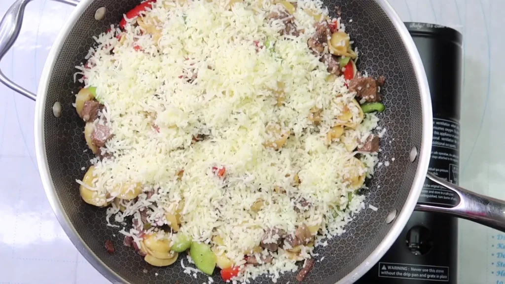 Best Cheesesteak Tortellini For Quick One-Pan Dinner making of Cheesesteak Tortellini