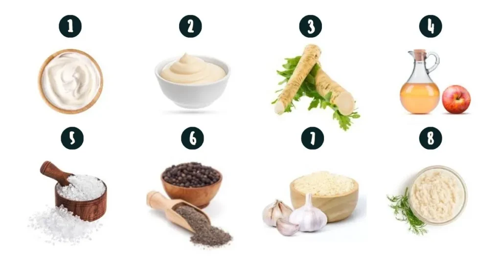 INGREDIENTS FOR horseradish and mayo dipping sauce